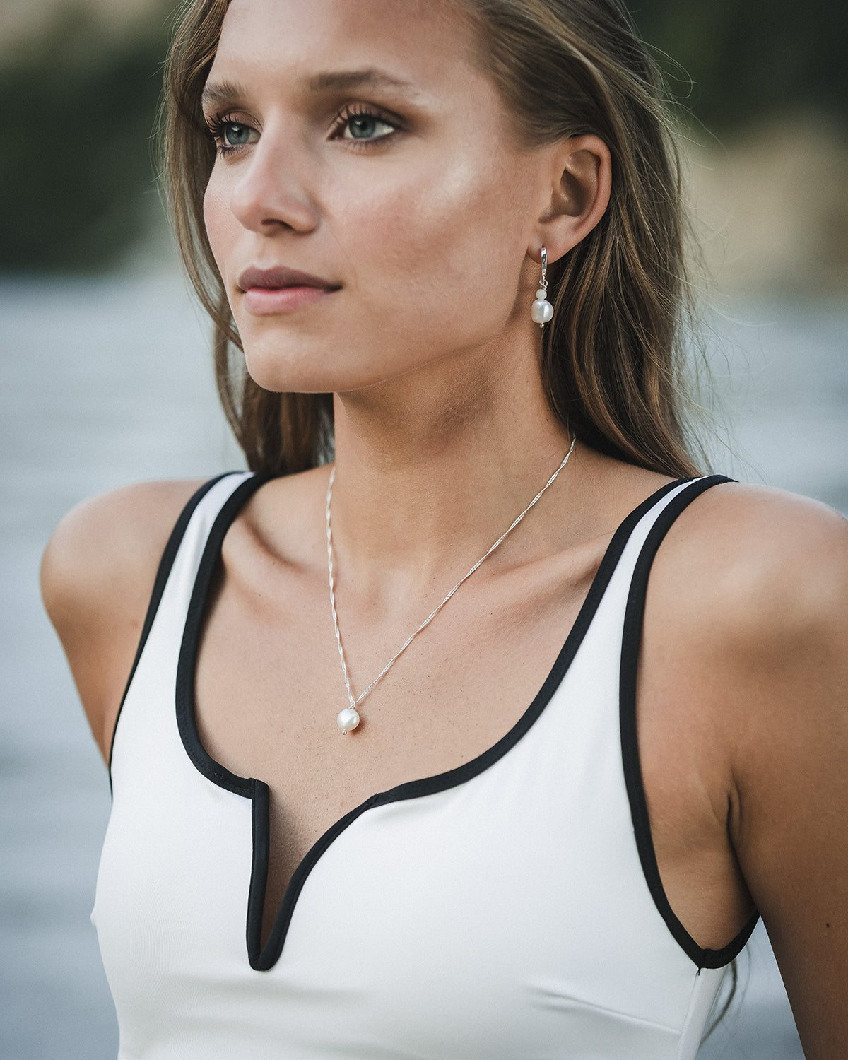925 Sterling Silber Damen Halskette mit Perlenanhänger