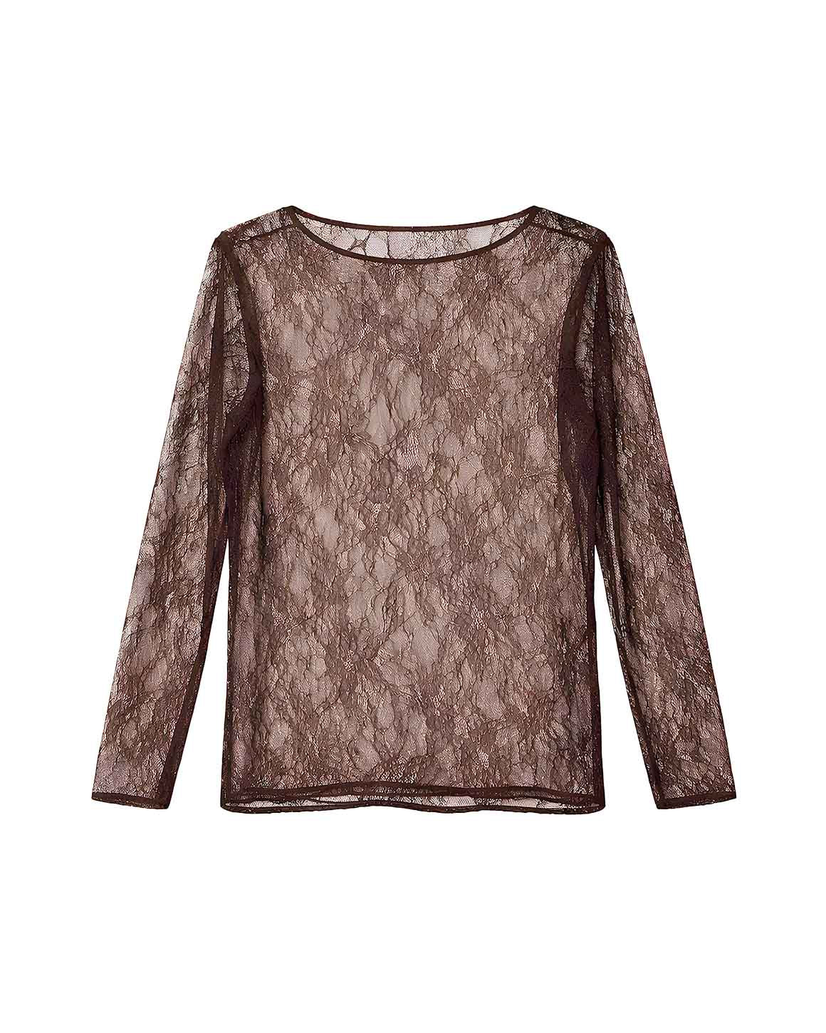 Mielli- beigefarbene Damen-Cardigan & braune Spitzen-Top im Layering-Look