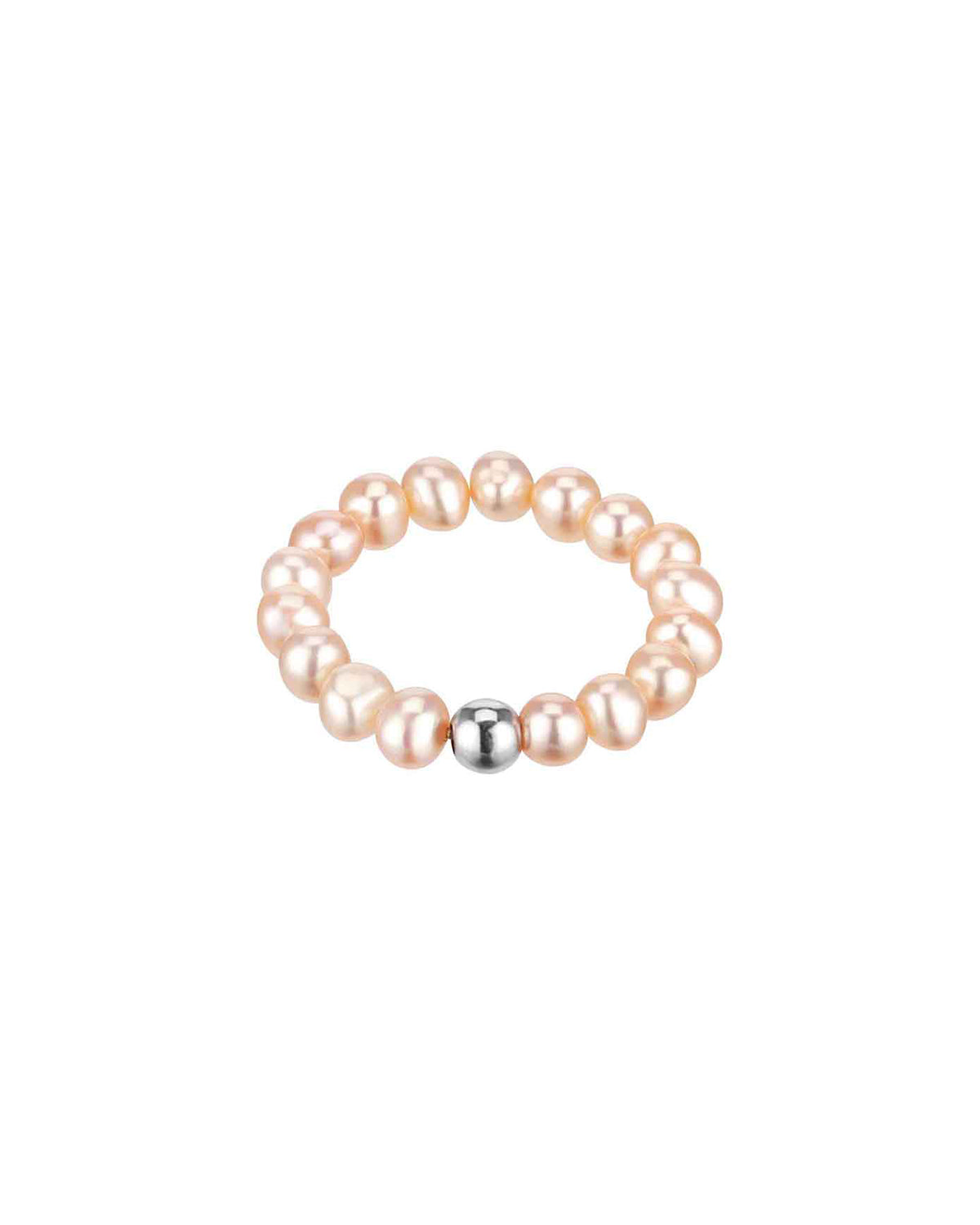 ein rosa Perlenring mit einer Silberperle mit weißem Hintergrund.