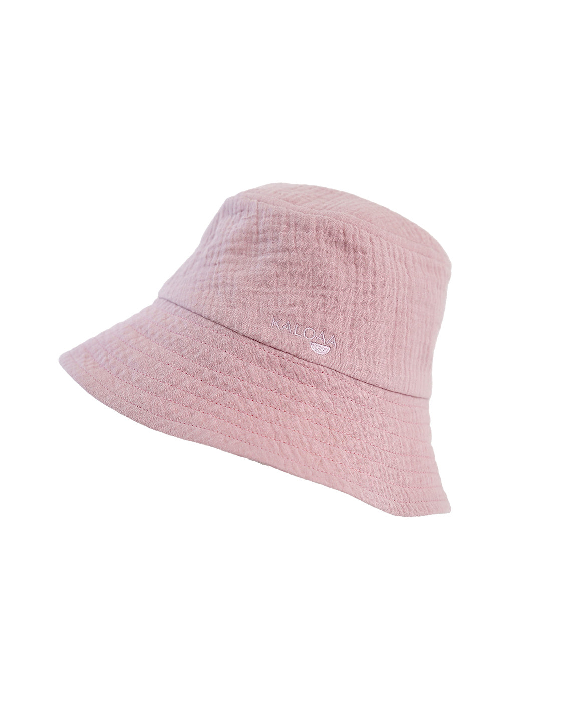 Rosa Fischerhut aus strukturierter Baumwolle mit breiter Krempe und dezenter Logo-Stickerei auf der Vorderseite, freigestellt auf weißem Hintergrund.